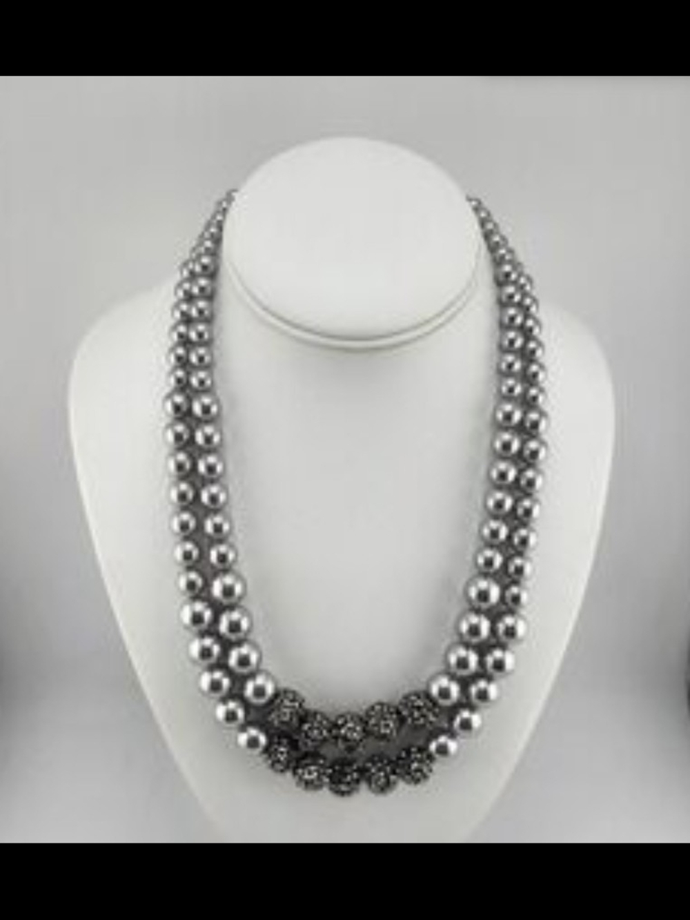 RMN Double Strand Silver Beaded Necklace with Decorative Accents